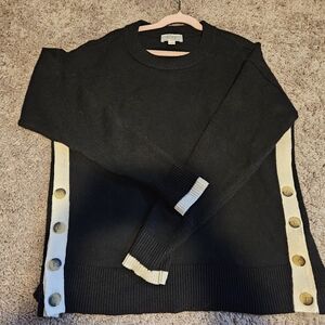 Black Sweater with Cream Accents and Button Details